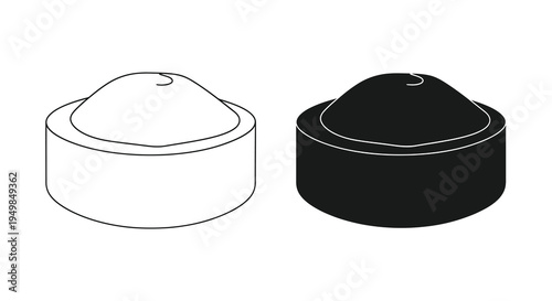 A simple illustration displays two versions of a cylindrical object with a rounded top one white and one black