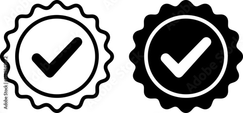 Two contrasting checkmark icons within scalloped circular borders