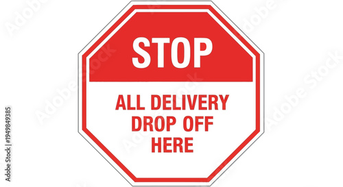 A stop sign indicates delivery drop off location for packages here on road