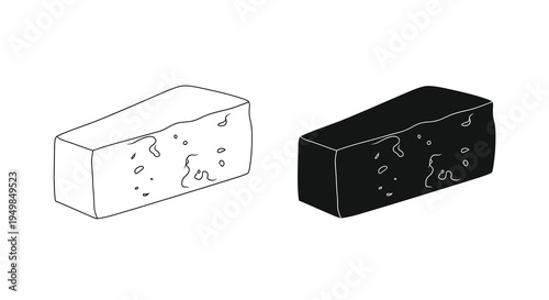 A minimalistic black and white illustration depicts two stylized cheese wedges showcasing contrasting light and dark textures high quality professional detailed