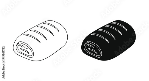 A minimalist depiction showcases a sleeping bag in two contrasting color schemes white outline and solid black high quality