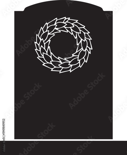 Funeral headstone silhouette vector with laurel wreath symbol for memorial site decoration