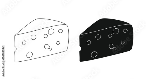 A minimalist depiction showcases two contrasting cheese wedges one white and one black both riddled with circular holes