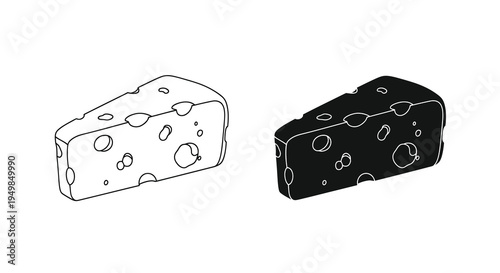 A minimalist illustration depicts a wedge of swiss cheese in both a light and dark variation showcasing its iconic holes