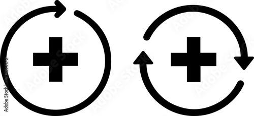 Two circular icons depicting clockwise and counterclockwise rotational directions with plus signs