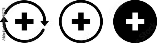 Visual representation of circular symbols with rotational and color variations on a plus sign