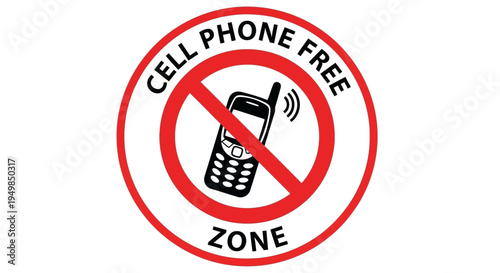 A cell phone free zone sign with a red circle and a phone icon