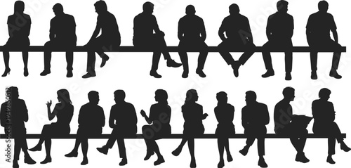 Diverse group of seated people in silhouette against a white background sitting women