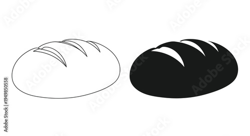 A simple illustration depicts two loaves of bread one in a white outline and the other as a solid black silhouette