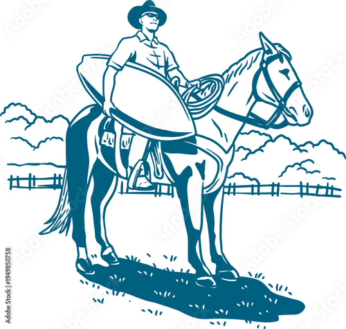 Vintage-style line drawing of a rider in historical attire on a horse, suitable for educational or historical content.