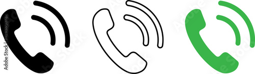 Three telephone icons with varying signal strength and colors for communication status