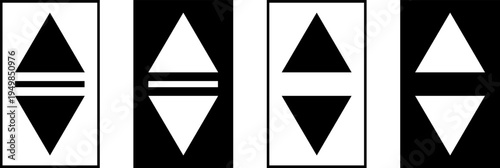 Variations in arrow symbol design with contrasting triangle and line elements