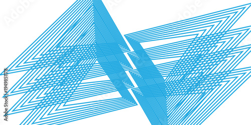 Abstract geometric pattern with overlapping blue lines forming multiple triangles on a white background, creating a dynamic and intricate design.