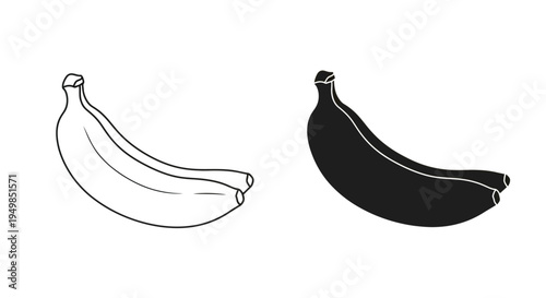 A minimalist illustration depicts two bananas one outlined in white and the other filled with black against a plain white background