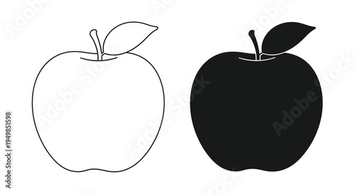 A minimalist depiction showcases two apples one outlined in white and the other filled with black presenting a contrasting visual