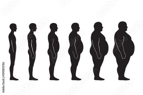 Visual progression of increasing body weight depicted through human figures a striking silhouette high-quality professional
