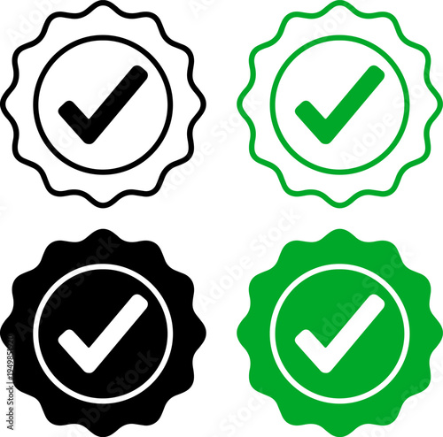 Four distinct checkmark badges displayed in varying styles and colors