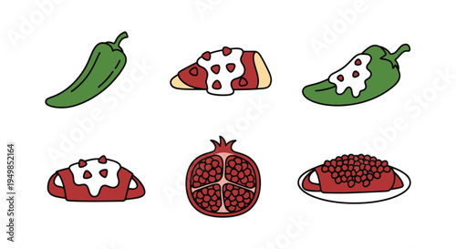 Chiles Nogada Line art digital abstract colorful vector