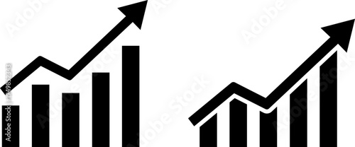 Growth trends illustrated by bar and line charts with upward arrows indicating progress