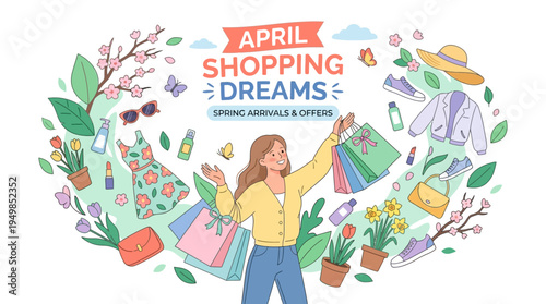 April Shopping Dreams with Woman and Spring Fashion