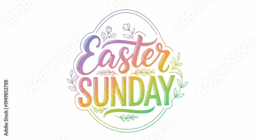 Easter sunday celebration colorful text with floral design on white background for holiday greeting cards