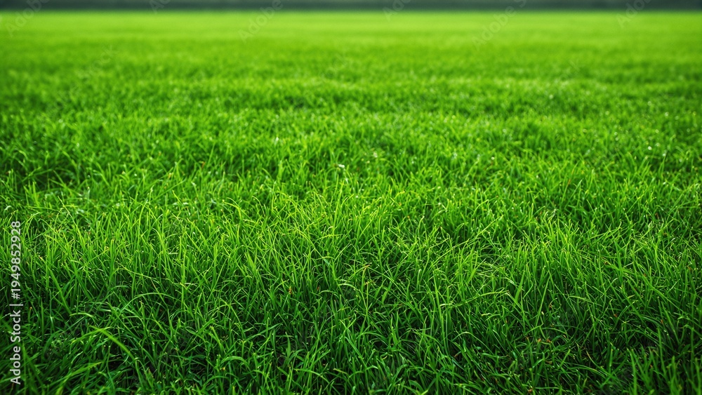 Obraz premium Lush green grass landscape under overcast sky with natural texture