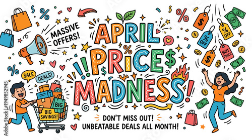 April Price Madness Sale Banner with Drawn Elements