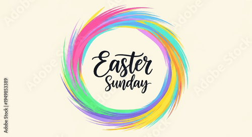Easter sunday celebration colorful brush stroke circle logo with text on cream background