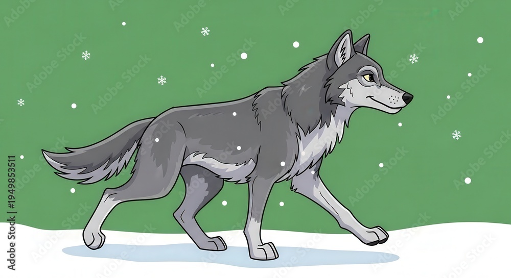 Fototapeta premium Loyal Siberian Husky Walking Through Snowy Scene During Winter Day