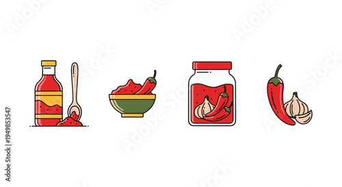 Chili Garlic Sauce Line art modern smooth abstract color vector