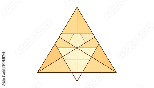 A geometric abstract comprised of triangles within a triangle, subdivided into smaller geometric shapes, with warm colors
