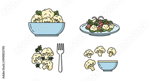 Cauliflower Salad Line art modern fluid color vector