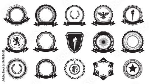 a set of black and white vintage crest emblem badges for design or branding purposes