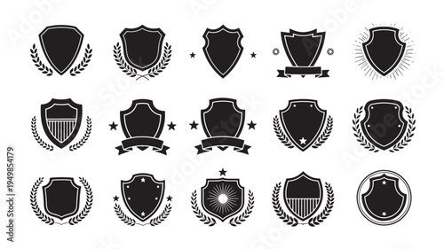 a set of black vintage crest emblem badges on white background for design and branding purposes