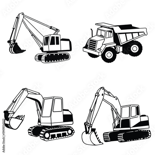 Construction Excavators and Dump Trucks Set