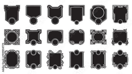 a set of black vintage crest emblem badges on white background, ideal for design, branding, and marketing materials