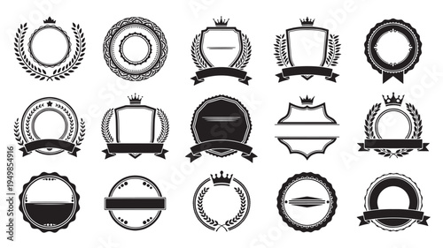 a set of black vintage crest emblem badges on white background for design and branding