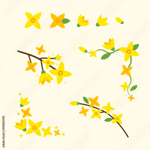 개나리꽃 봄꽃 장식 모음