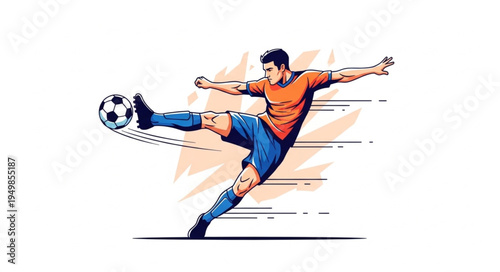 Soccer Player Kicking Ball Action Shot Dynamic Movement.