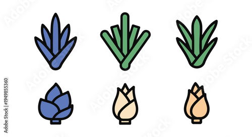 Chives Line art vector set clean vibrant abstract color illustration