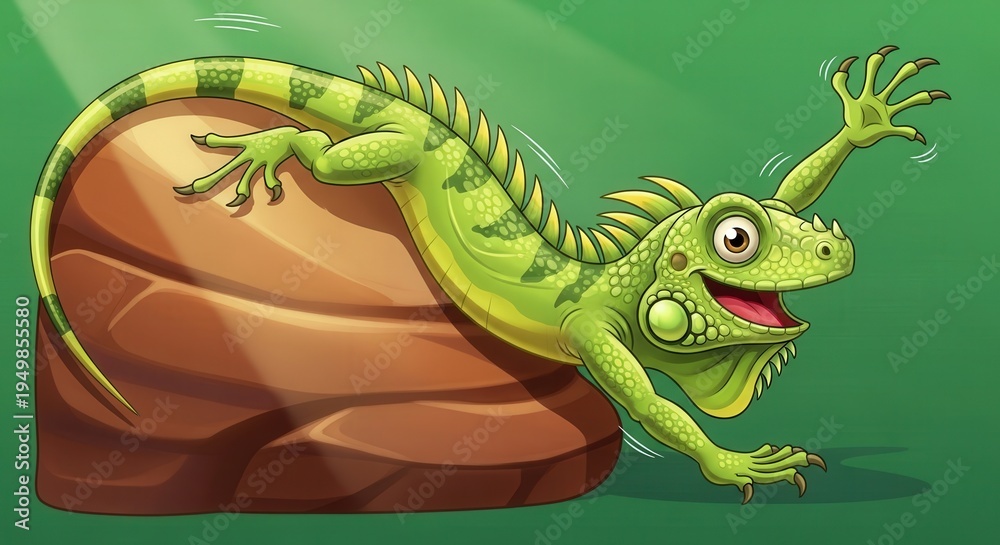 Obraz premium Playful Cartoon Dinosaur Emerging from a Rock in Dinosaur World Scene