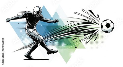 American Football Player Kicking Ball Action Illustration.