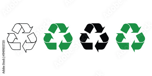 Recycling symbol icon sustainability symbol for environmental protection waste management and green ecology set, circular arrows eco sign collection for sustainability awareness and environmental