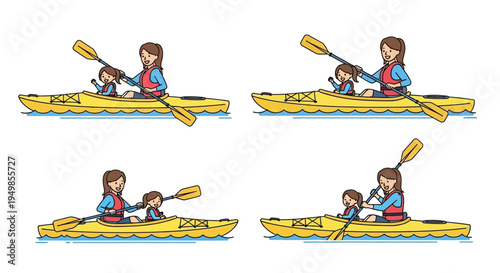 Illustration of a mother and child enjoying a kayaking adventure together