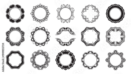 a set of black and white vintage crest emblem badges on a white background, ideal for design and decoration