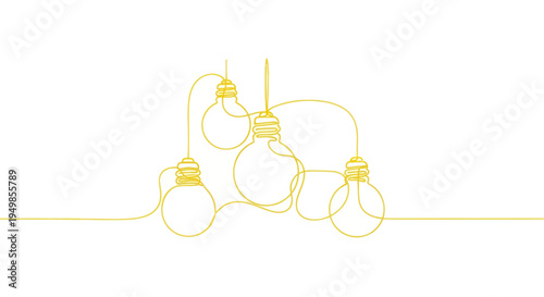 Innovative idea concept, connected light bulbs on white background, creativity and inspiration