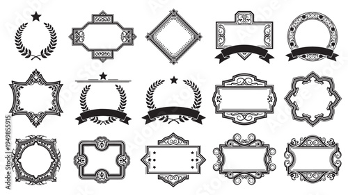 a set of black and white vintage crest emblem badges for design and decoration