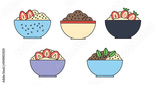 Chia Seeds Bowl Line art geometric abstract color vector