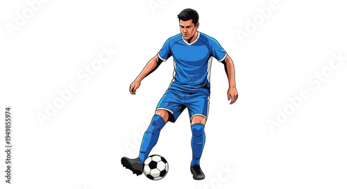 Soccer Player Kicking Ball During Game Action.