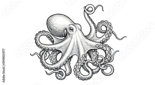 Detailed Octopus Drawing Illustration